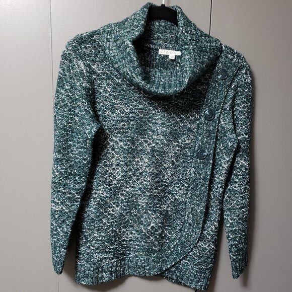 Cleo Petite Button Wrap Cowl Neck Sweater - Picture 1 of 8